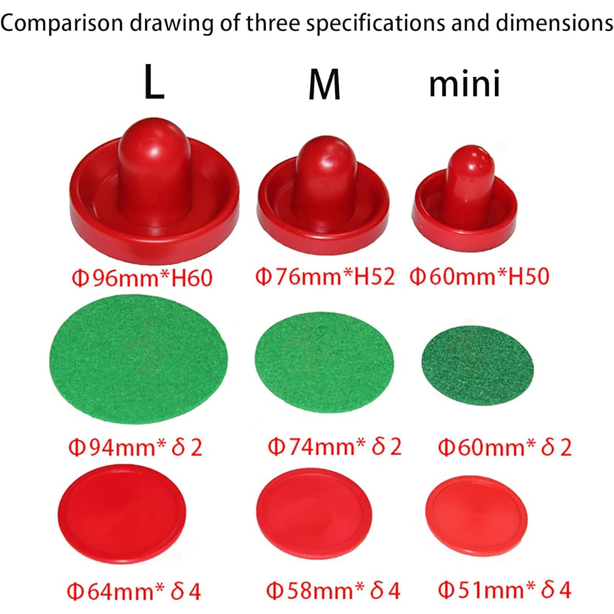GIYOMI Lightweight Air Hockey Red Replacement Puck & Slider Pusher Goalie Game Table Accessories for Equipment (2 Strikers 4 Puck Pack)