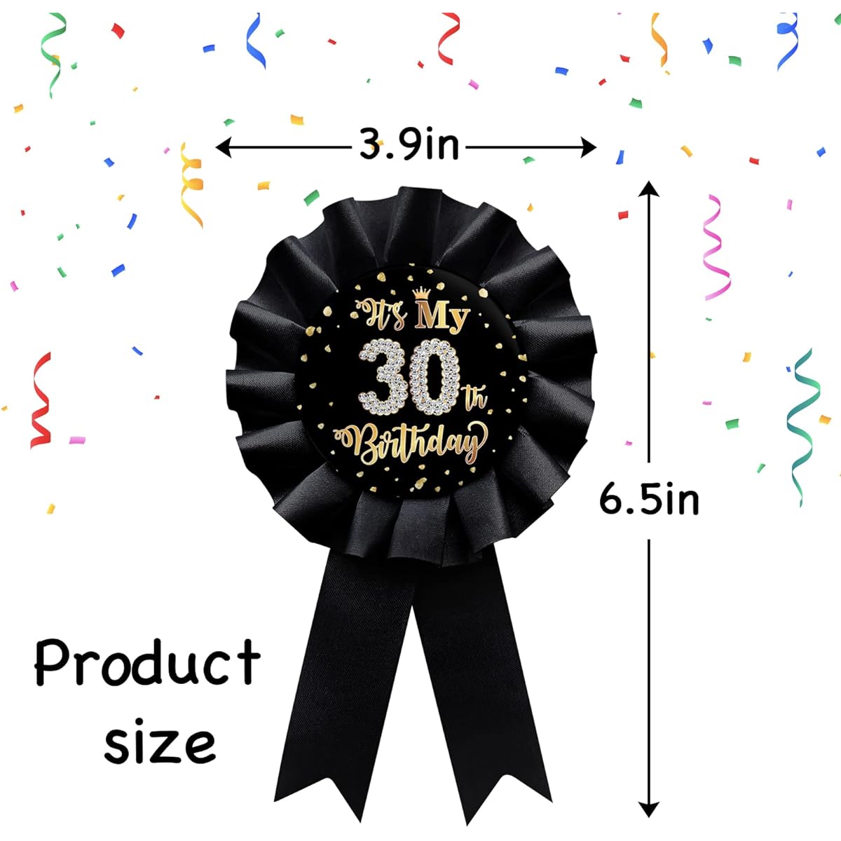 "It's My 30th Birthday" Tin Badge Pin, Happy 30th Birthday Men or Women Award Ribbon Party Decoration Sign Black