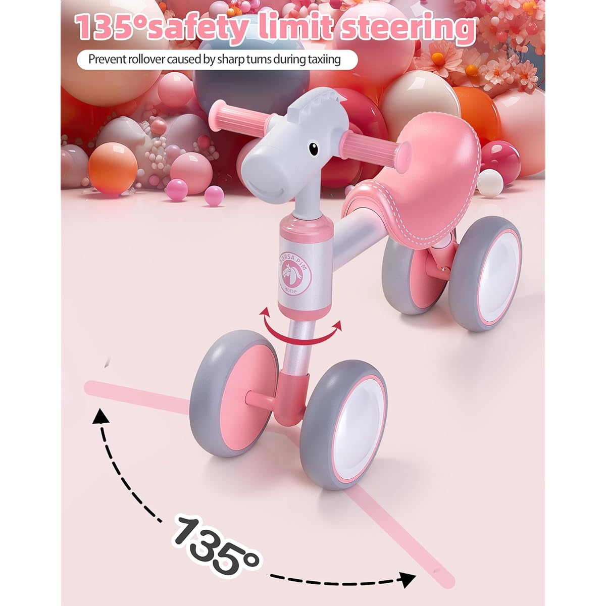 PerKidern Baby Balance Bike for 1-2 Year Old Girl Boy, Balance Bike for 12-24 Months Toddler Balance Bike Toys for 1 Year Old Girl 4 Wheels Baby Bike First Birthday Gifts