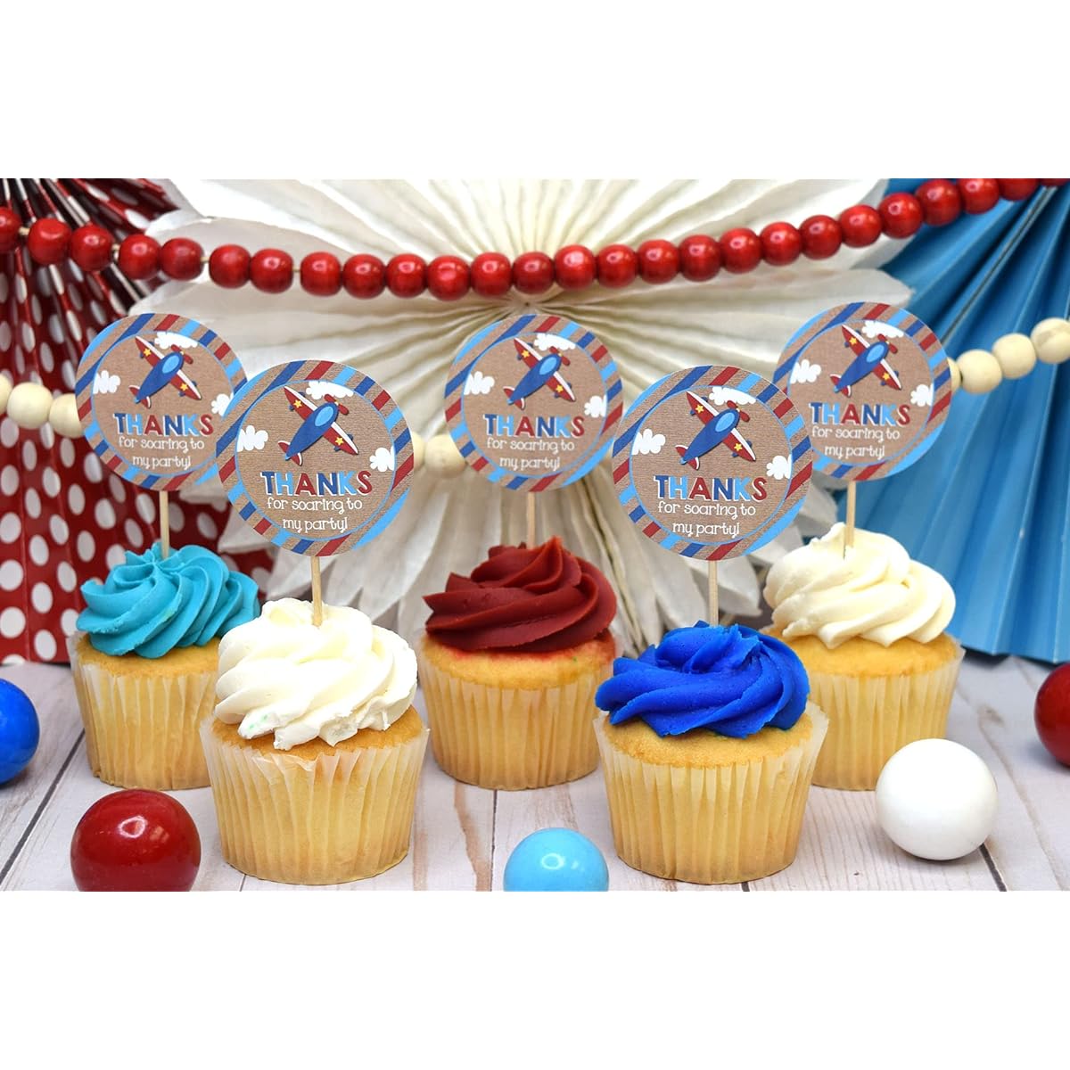 AmandaCreation's Airplane Up and Away Birthday Party Thank You Sticker Labels, 40" 2" Party Circle Stickers, Perfect for Party Favors, Envelope Seals & Bags.