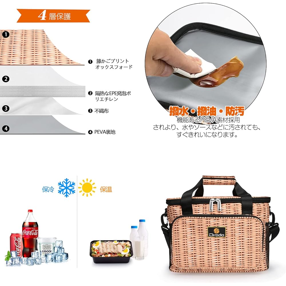 ANZOBEN Cold Bag, Cooler Bag, Foldable, Soft Cooler Box, Large Capacity, 15L, Shoulder Bag, Shopping Bag, Cold Insulation, Outdoor, Camping, Soft Cooler, Stylish