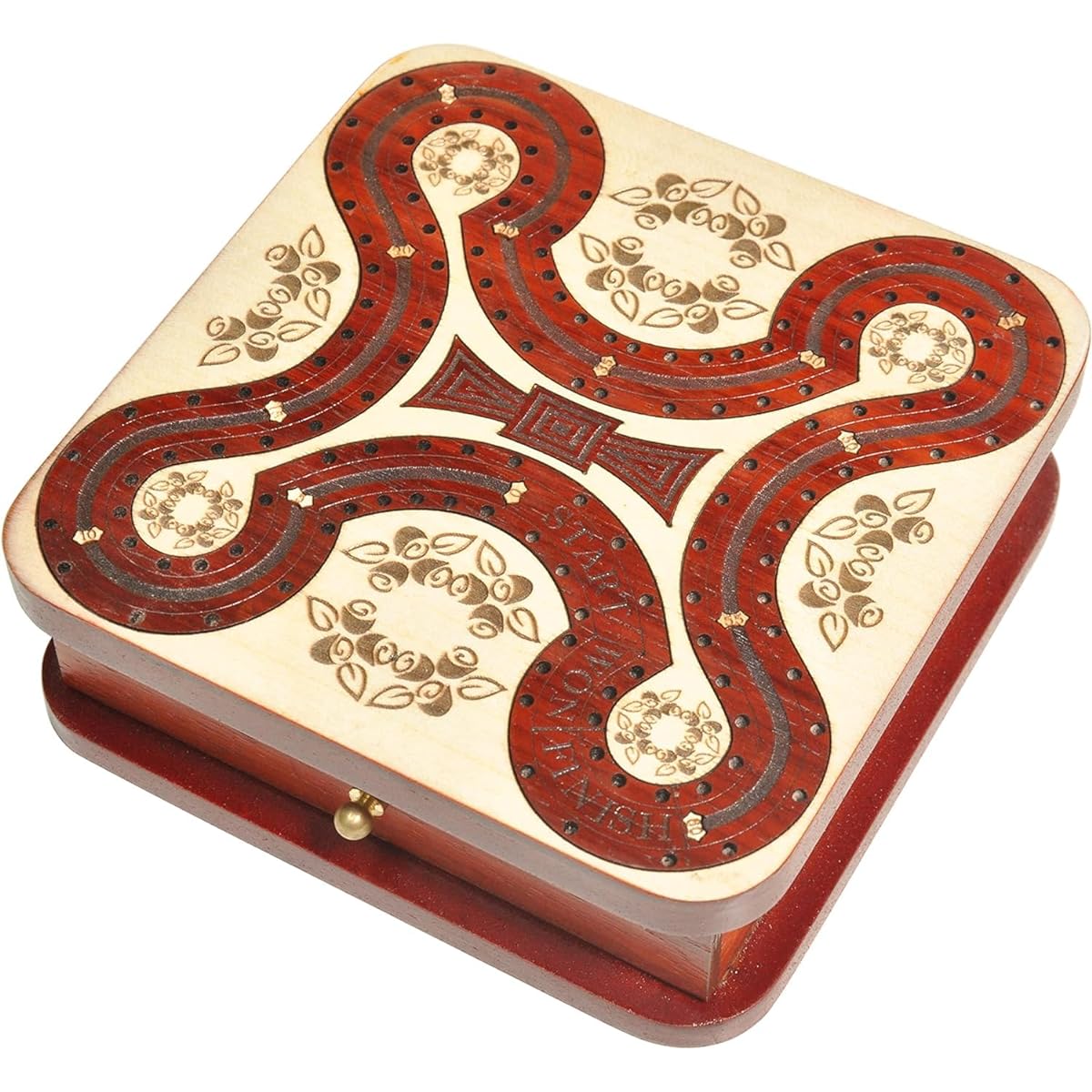 PALM ROYAL HANDICRAFTS 2 Track Wooden Cribbage Board - 2 Player Cribbage (60 Houses) - Alphabet X Track Cribbage Board - 2 Decks of Cards and Pegs (5.5 x 5.5 Inch Small)