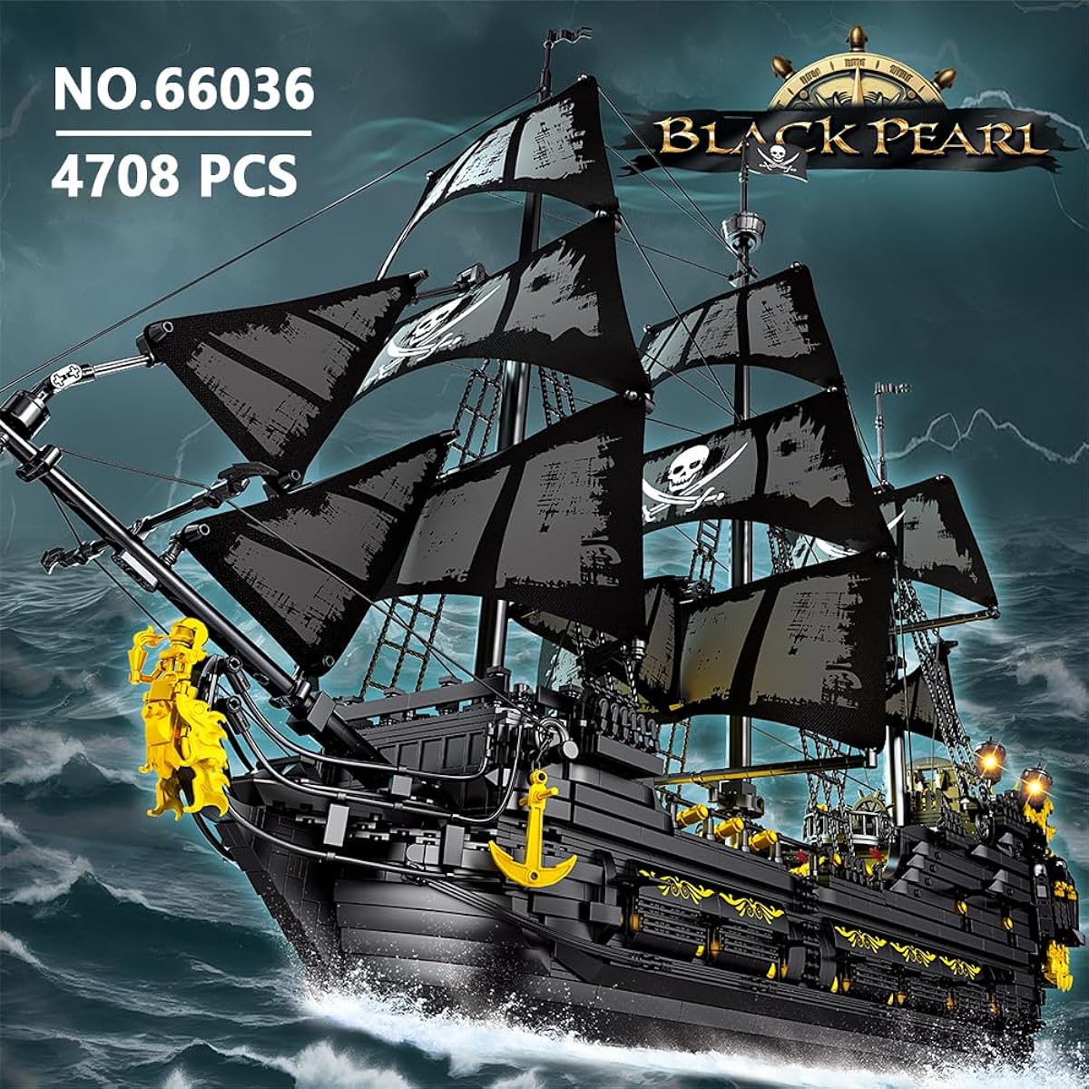 MISINI Pirate Ship Building Blocks Kit 4708Pcs MOC Large Black Pearl Ship Yacht Model Building Set with Lights, Great Gift for Kids Ages 8+, Great for Collection Lovers