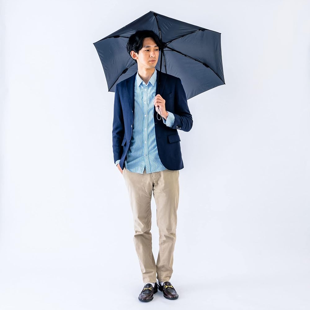 Amvel 54cm wide size, only 25mm thin, 180g ultra-light automatic opening/closing folding umbrella VERYKAL Flat Navy
