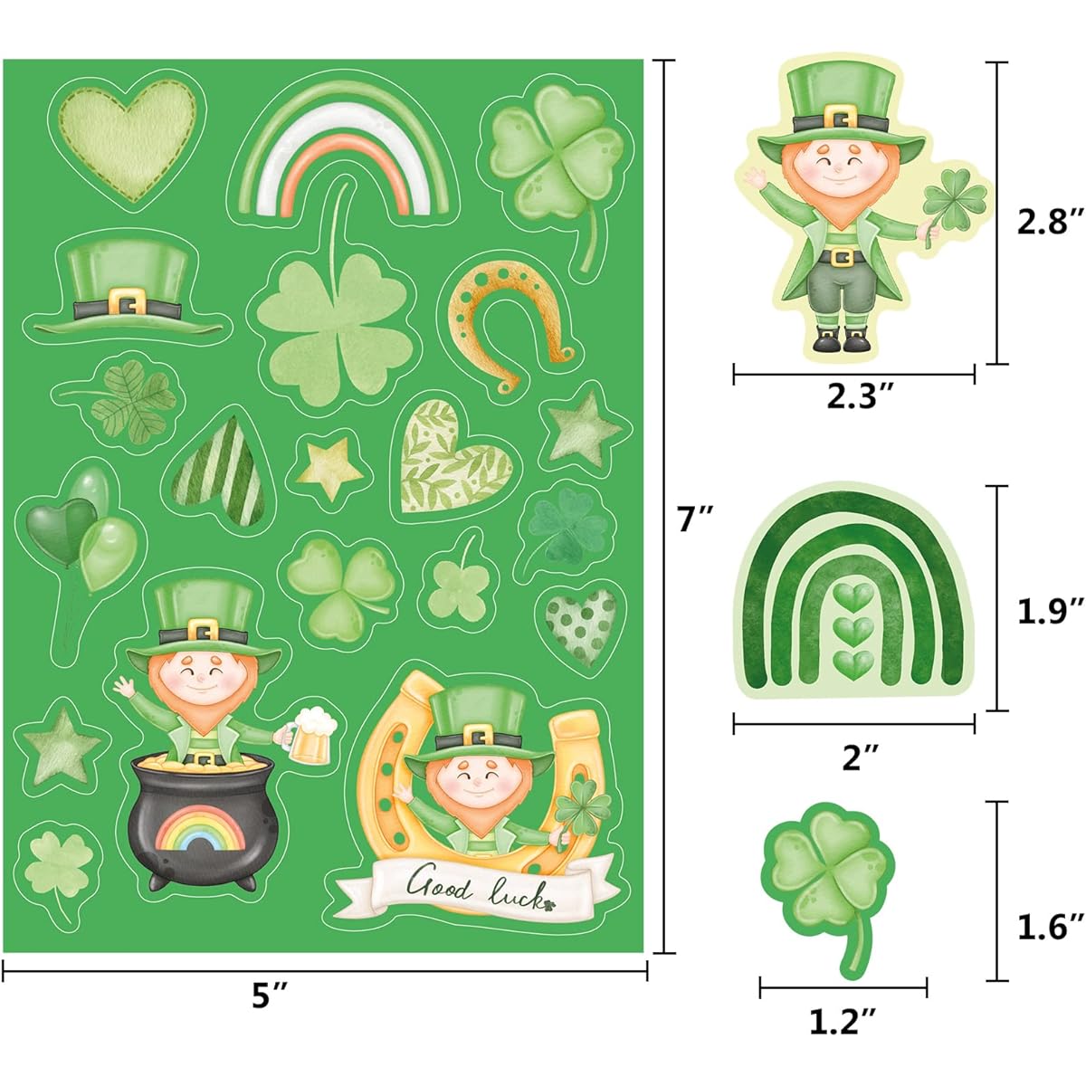 16 Happy St. Patrick's Day Stickers for Kids Shamrock Clover Gnome Stickers for Classroom Party Decorations