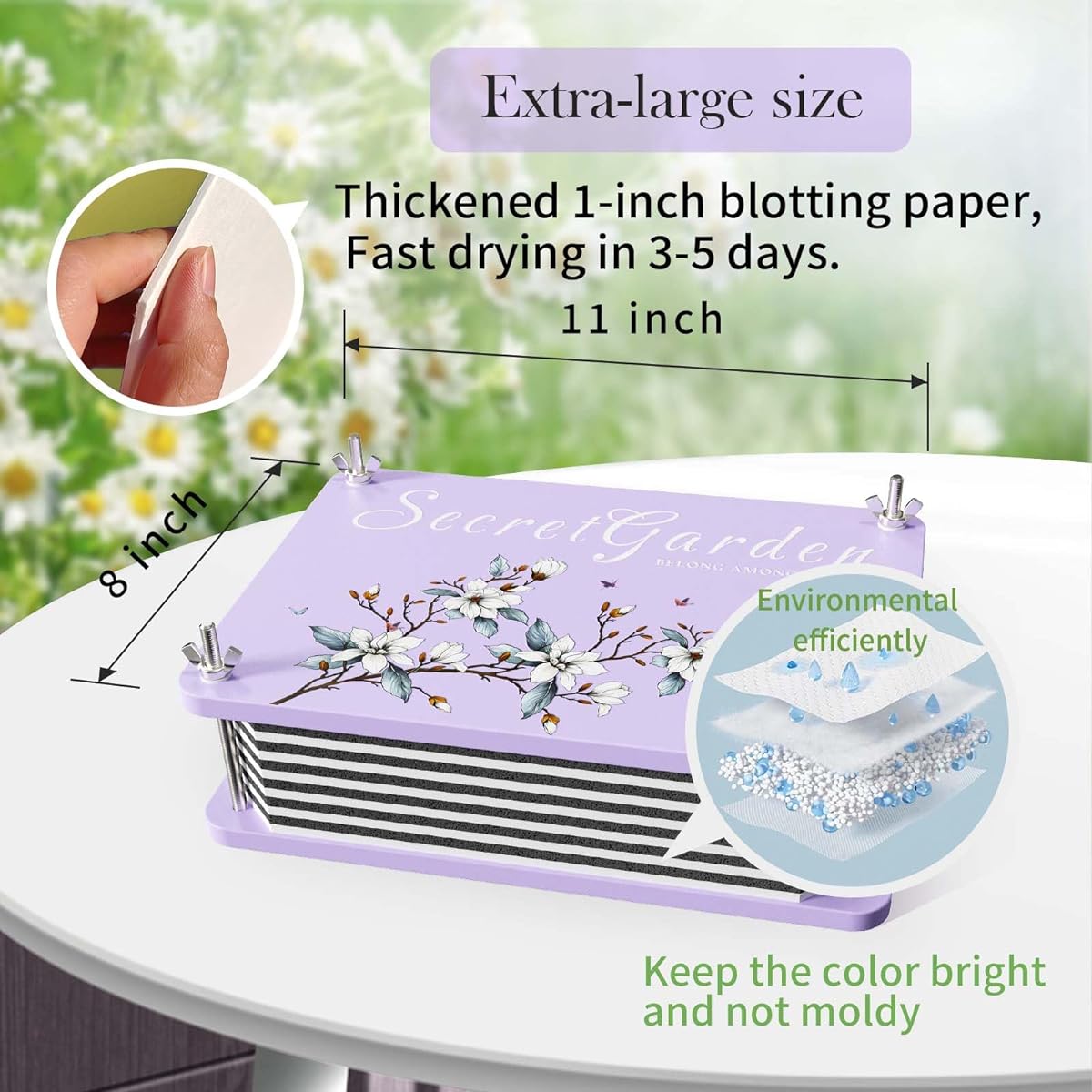 TOVIDO Flower Press Kit for Adults - 8x11 Inch 6-Ply Wooden Flower Press Kit, 3-5 Days Fast Dry Flowers, DIY Arts & Crafts Kit for Flower & Plant Lovers (Purple S)
