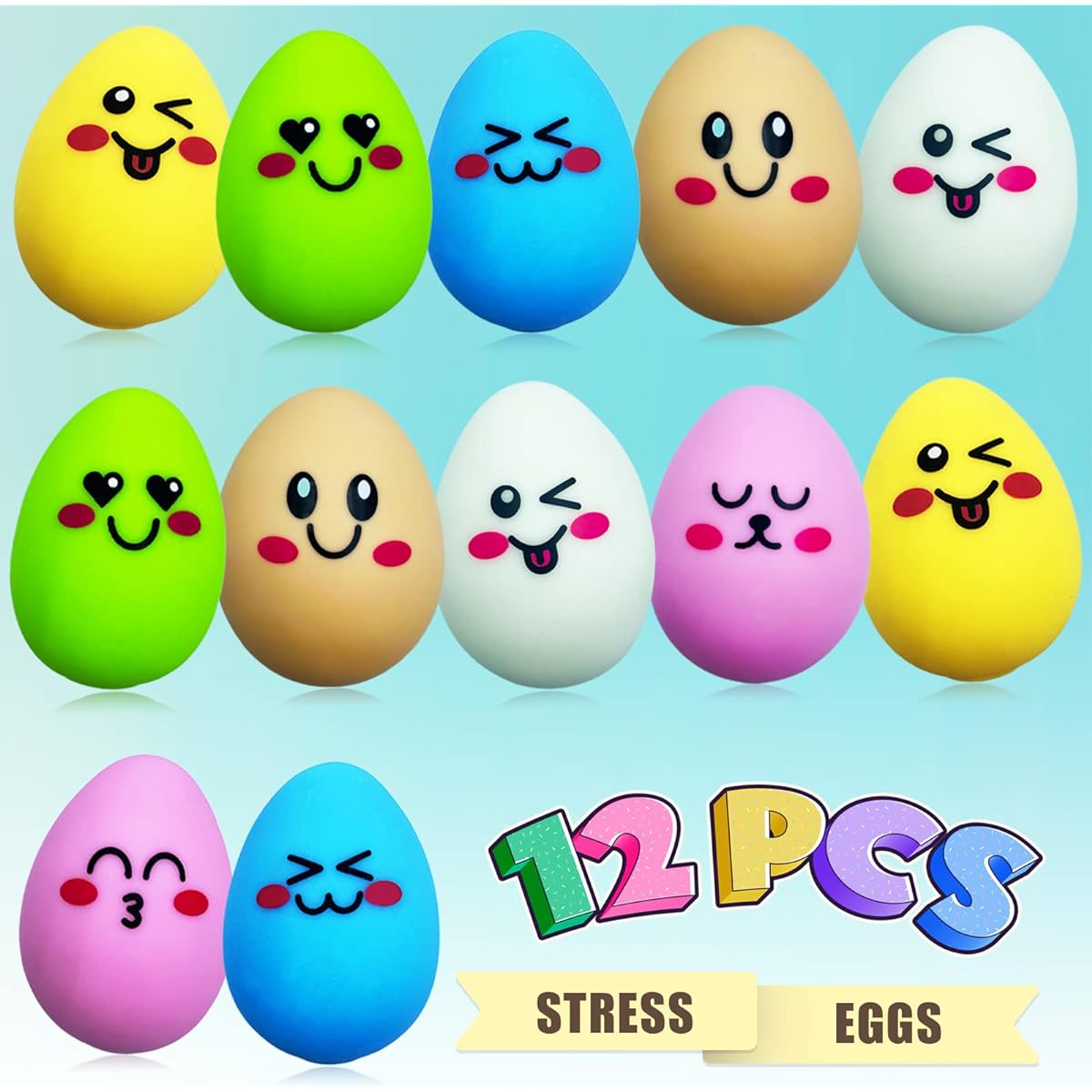 Exun 12 Pack Easter Egg Basket Stuffers Squeeze Toys, Stress Relief Sensory Toys for Kids Boys Girls Toddlers, Great Gift Set for Easter Hunt and Party Favors