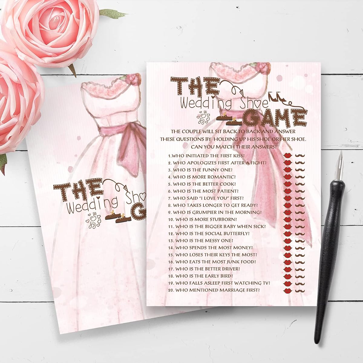 Bridal Shower Game Cards Engagement/Wedding Gifts Pink Wedding Theme Wedding Shoes Game 30 Cards