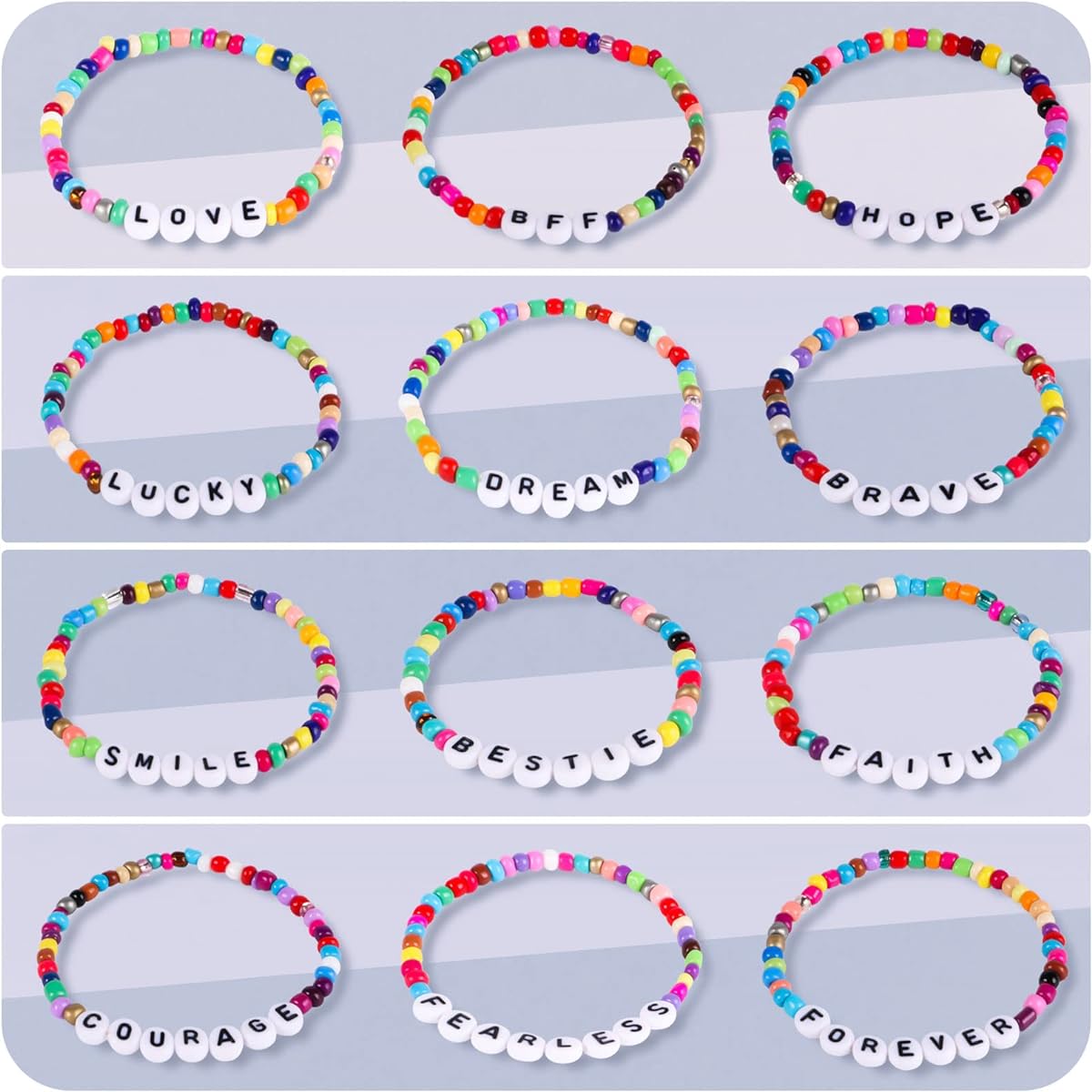 Lorfancy 12pcs Kids Bracelets Girls Letter Beads Bracelets for Toddlers Babies Friendship Cute Adjustable Multicolor Woven Pretend Play Bracelets Jewelry