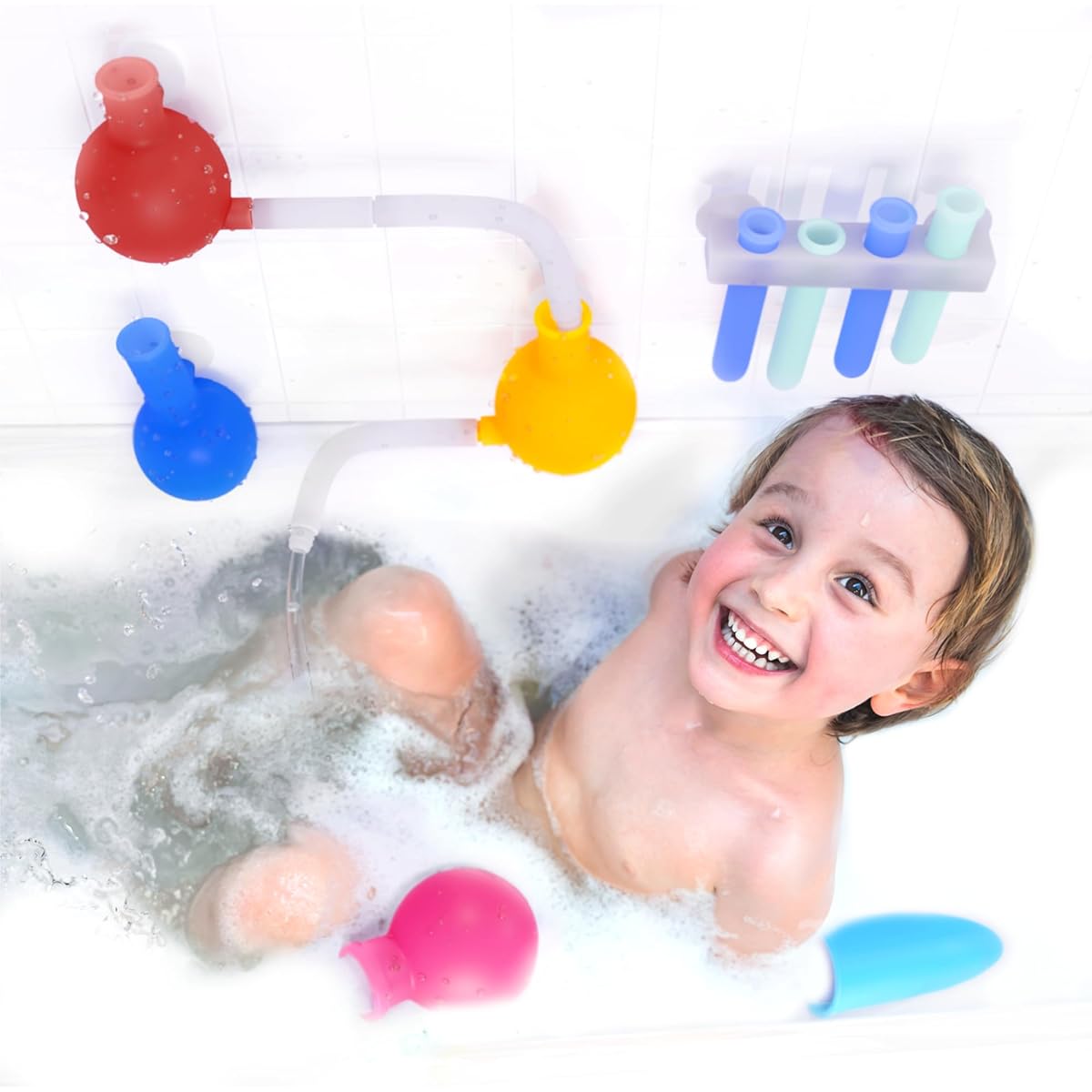 Aqualab Bath Toy for Kids Ages 4-8 - Science Themed Wall Suction Silicone Bath Toy with Beakers, Flasks and Test Tubes