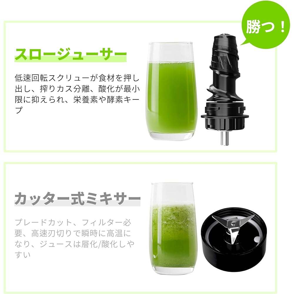 HAGOOGI Slow Juicer, Low Speed Juicer, High Juicing Rate, Separation of Squeezed Waste, Small Size, Can Crush Frozen Fruits, 100% Juice, Cold Pressed Juicer, Smoothie, Fresh Juice, Mixer, Keeps Nutrition, Easy to Clean