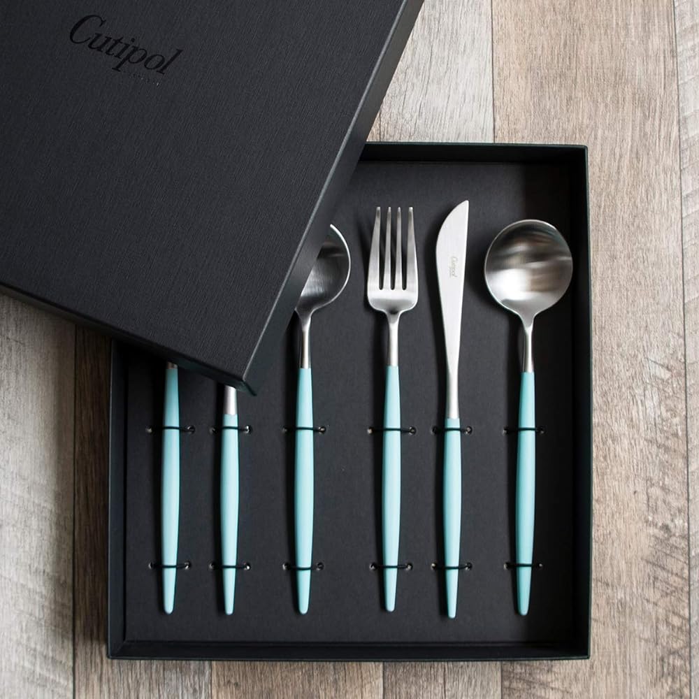 Cutipol GOA Dinner 6 Piece Set (Dinner Knife/Fork/Spoon 2 each) Presentation Box (Turquoise x Silver)
