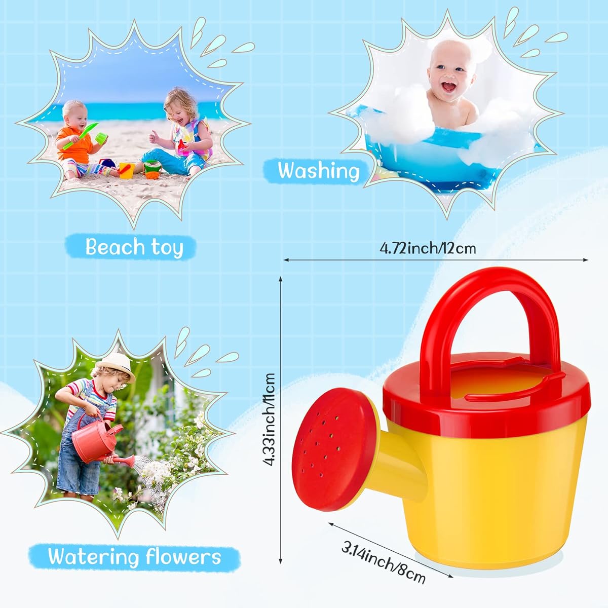 12 Pieces Watering Can Bath Toy Beach Toy Plastic Small Watering Can with Handle Small Watering Can Pot Play Sand Toy Girls Boys Home Outdoor Gardening Tools Beach Play 4 Colors