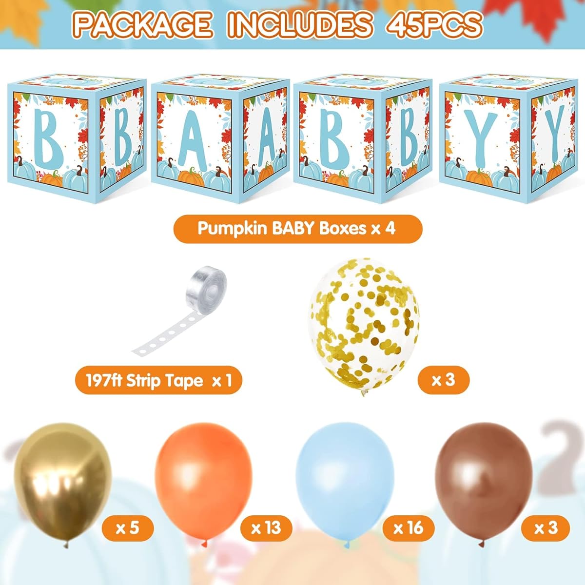 Pumpkin Baby Shower Balloon Box Baby Block Decoration Little Pumpkin Baby Shower Fall Theme Gender Reveal Birthday Party Supplies Blue
