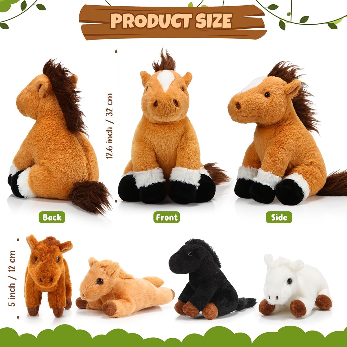 Lenwen 5 Pieces Adorable Horse Plush Toys, Large Mummy Horse Stuffed Animals, 4 Cute Stuffed Animals, Belly Soft Nurturing Horse Plush Toys for Toddlers, Boys, Girls, Birthday Gifts, Party Favors (Cute)