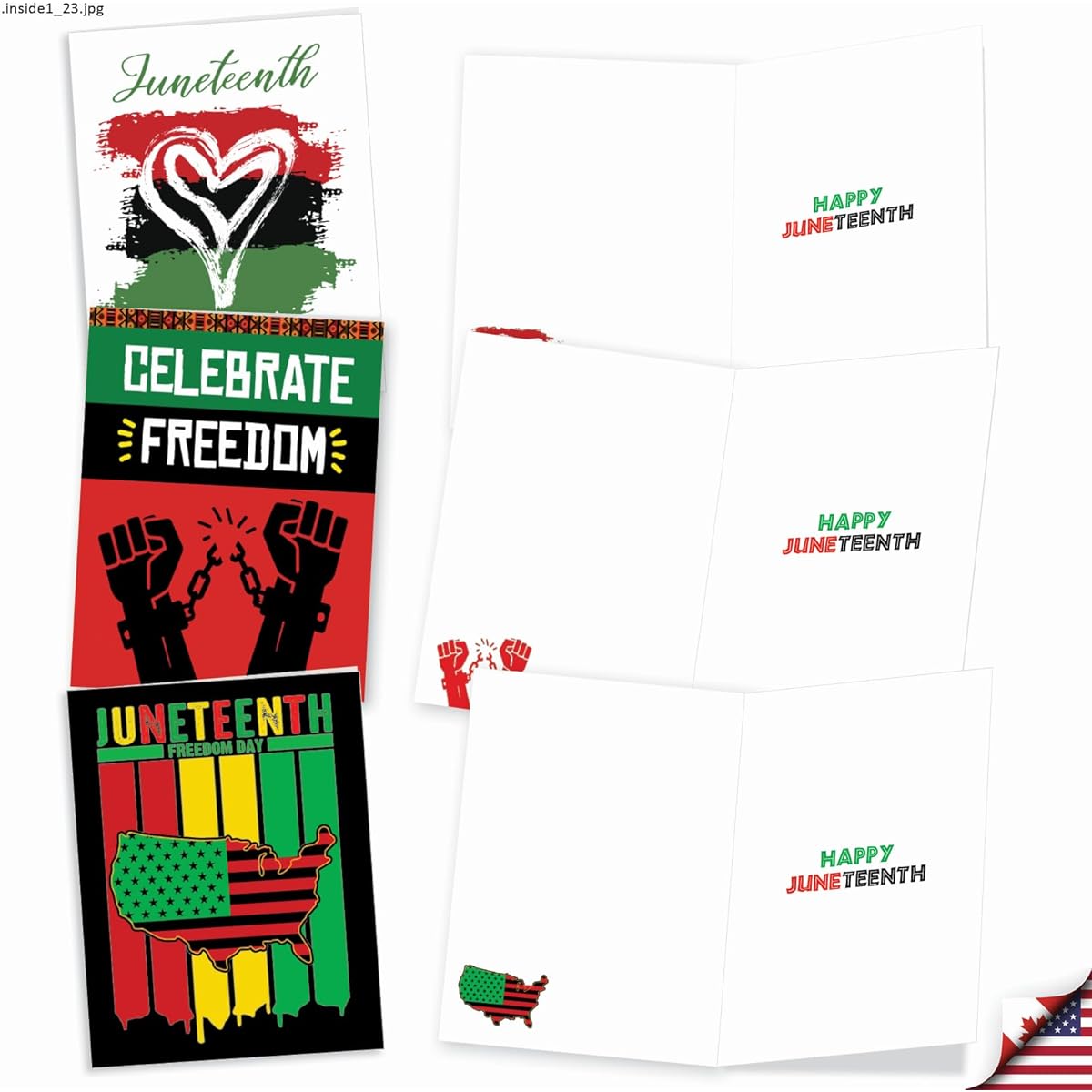 The Best Card Company Juneteenth Notebook Assortment Box Set of 20 4 x 5.12 Inch with Envelopes (10 Designs, 2 of Each) Freedom Forever AM10984JTG-B2x10