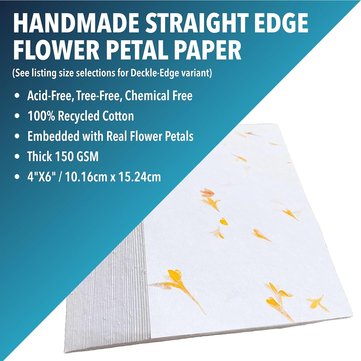 Wanderings Handmade White Paper Cards with Real Flower Petals - 11x16 cm Pack of 50 - Paper for Cards, Announcements, Invitations, Crafts - Thickness 130 Gsm
