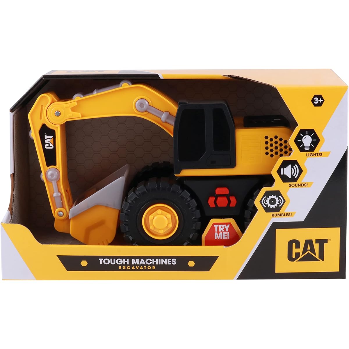 CatToysOfficial Construction Tough Machines 10" Light & Sound Excavator Toy Yellow
