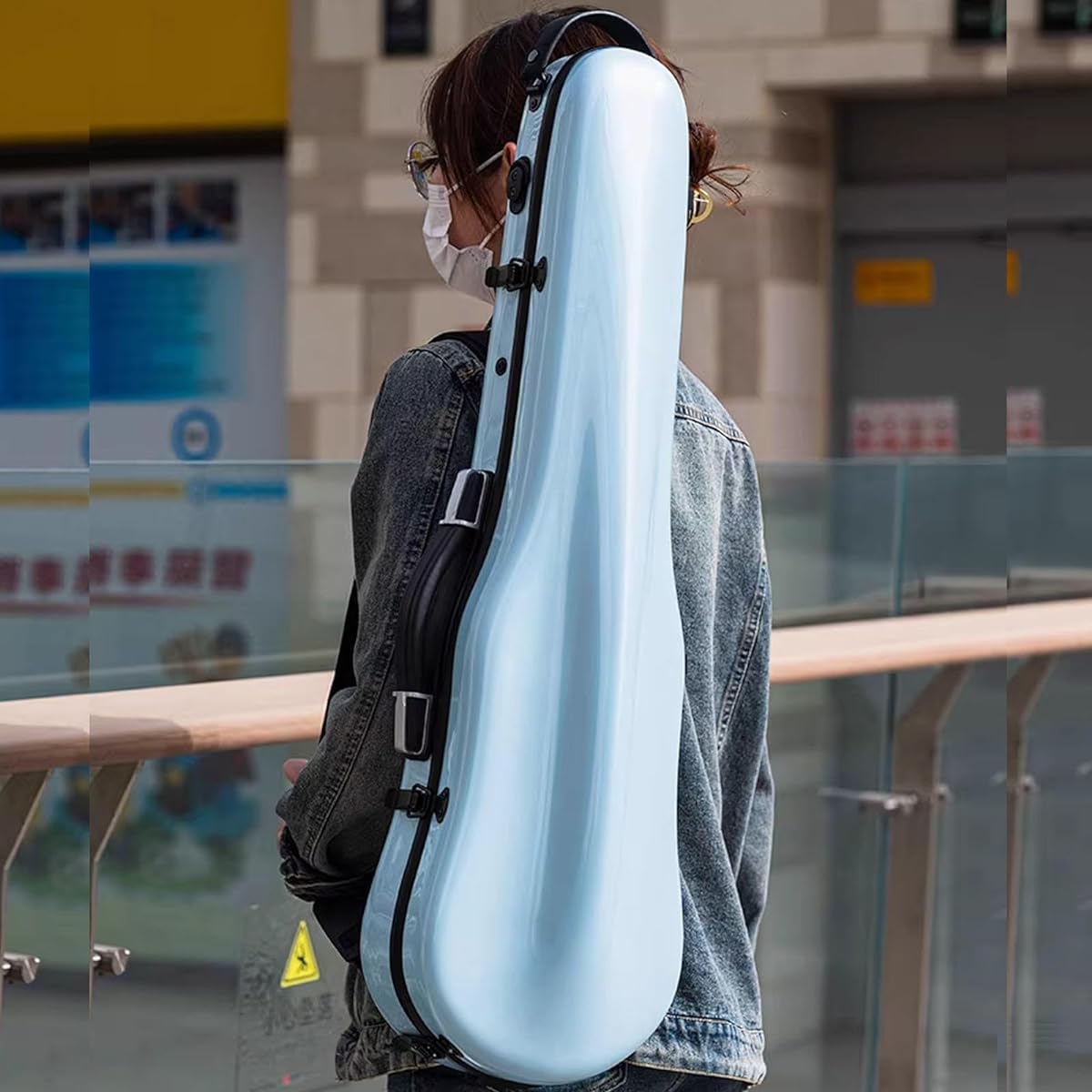 Violin Case, 3/4, 4/4 Universal Full Size Violin Case, Portable Lightweight Violin Hard Case, Violin Case Backpack Professional Handle, Accessory Bag, Carbon Fiber Violin Protection Box, Blue
