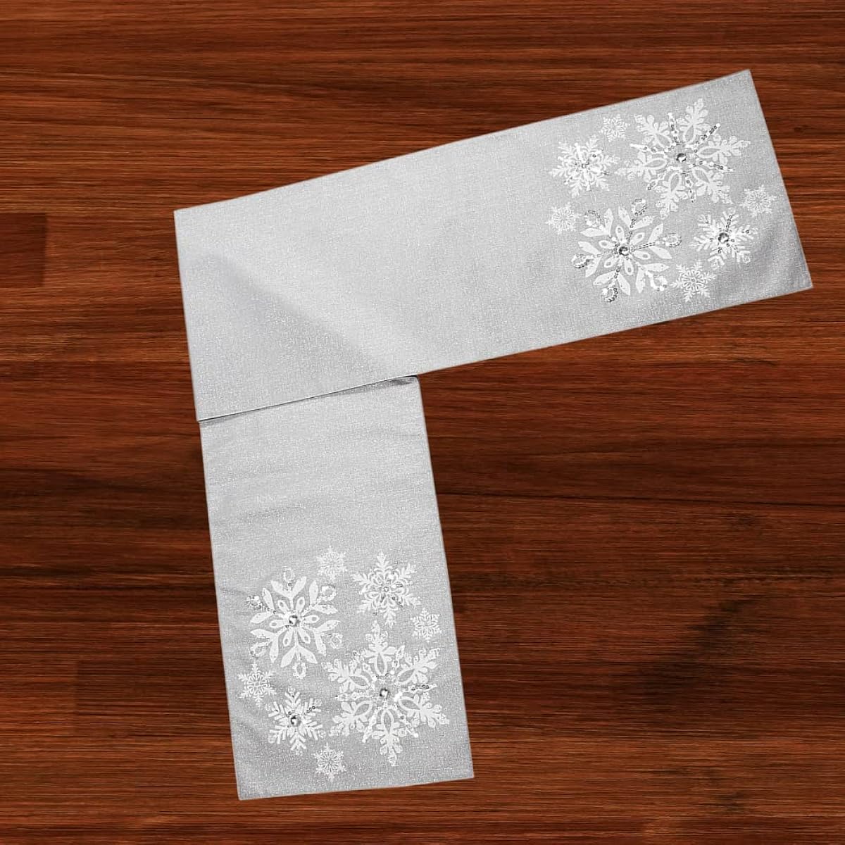 Comfy Hour 13"x72" Silver Snowflake Table Runner Polyester Winter Holiday Collection