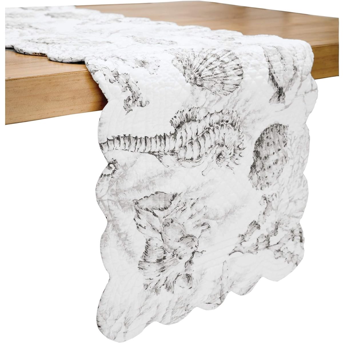C&F Home Fenwick Isle Coastal Grey Cotton Quilted Table Runner, Grey