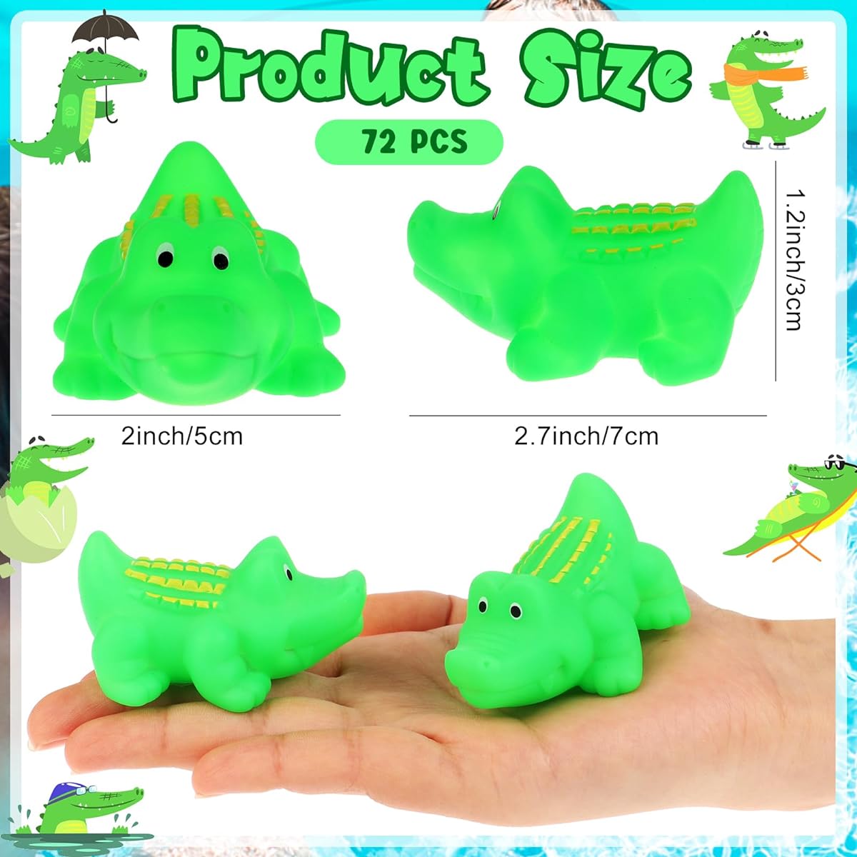 72pcs Rubber Alligator Crocodile Family Bathtub Toy Alligator Bath Buddy Squirter Floating Green Alligator Rubber Bath Toy Fun Water Squirter Bath Play Toddler Cute Soft Tropical Animal Toy