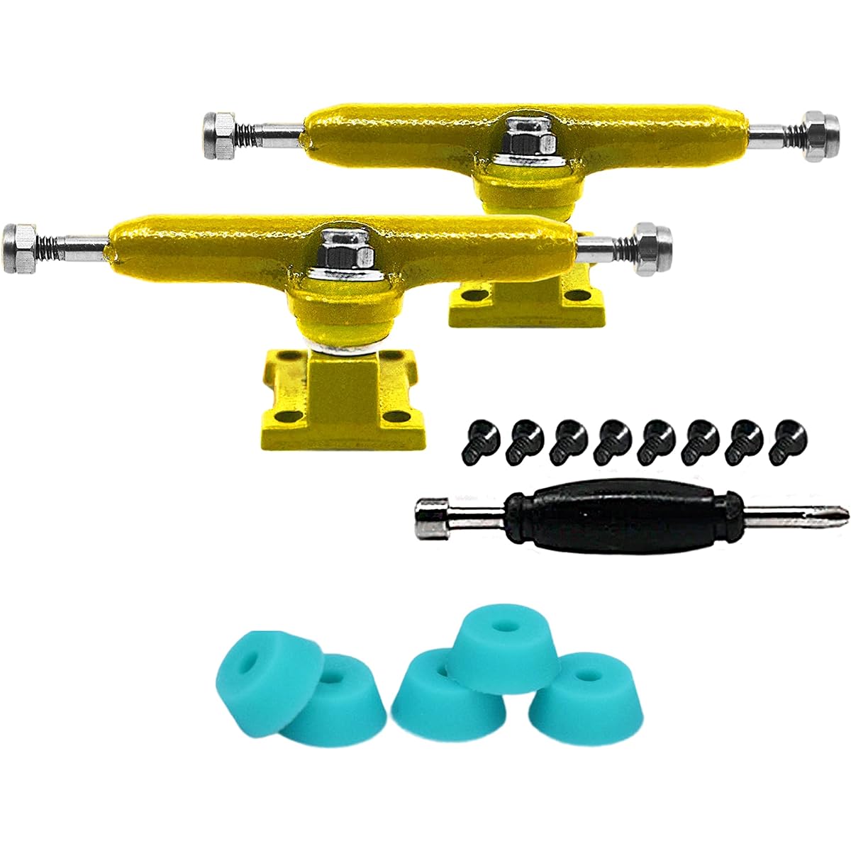 Cheek Tuning Prodigy Fingerboard Tracks with Upgraded Lock Nuts Yellow Color Scheme 32mm Width Professional Shape Appearance Components Includes Teak Teal Pro Duro 61A Bubble Bushings