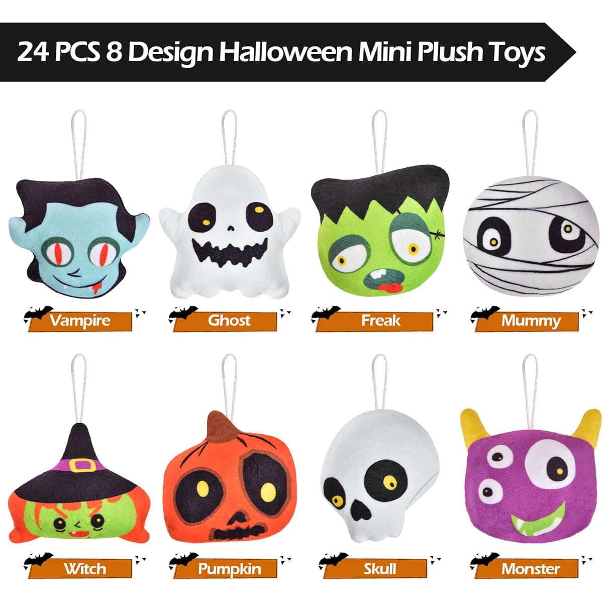 24pcs Halloween Mini Plush Toys in Blind Bags, Halloween Party Favors, Cute Tiny Plush Toys, Assorted Keychains, Goodie Bag Stuffers, Halloween Treats, Giveaways, Trick or Treat Gift Exchange