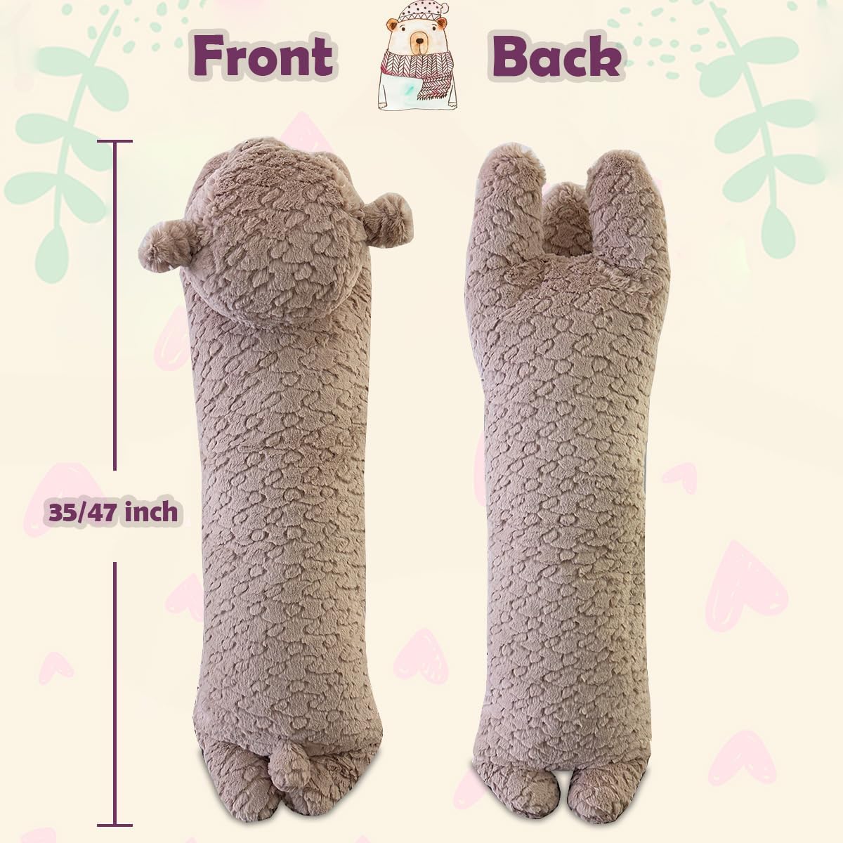 Hofun4U Teddy Bear Pillow, Teddy Bear, Teddy Bear, Long Body Pillow (Brown, 47 Inch)