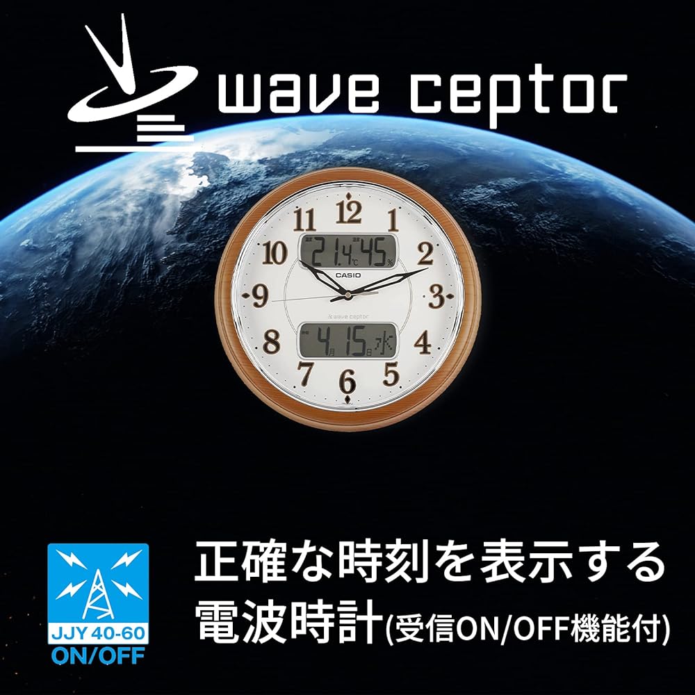 CASIO Wall Clock Radio Wave Brown Diameter 35.3cm Analog Always On Wild Birdsong Time Signal Function Temperature Humidity Calendar Display ITM-900FLJ-5JF