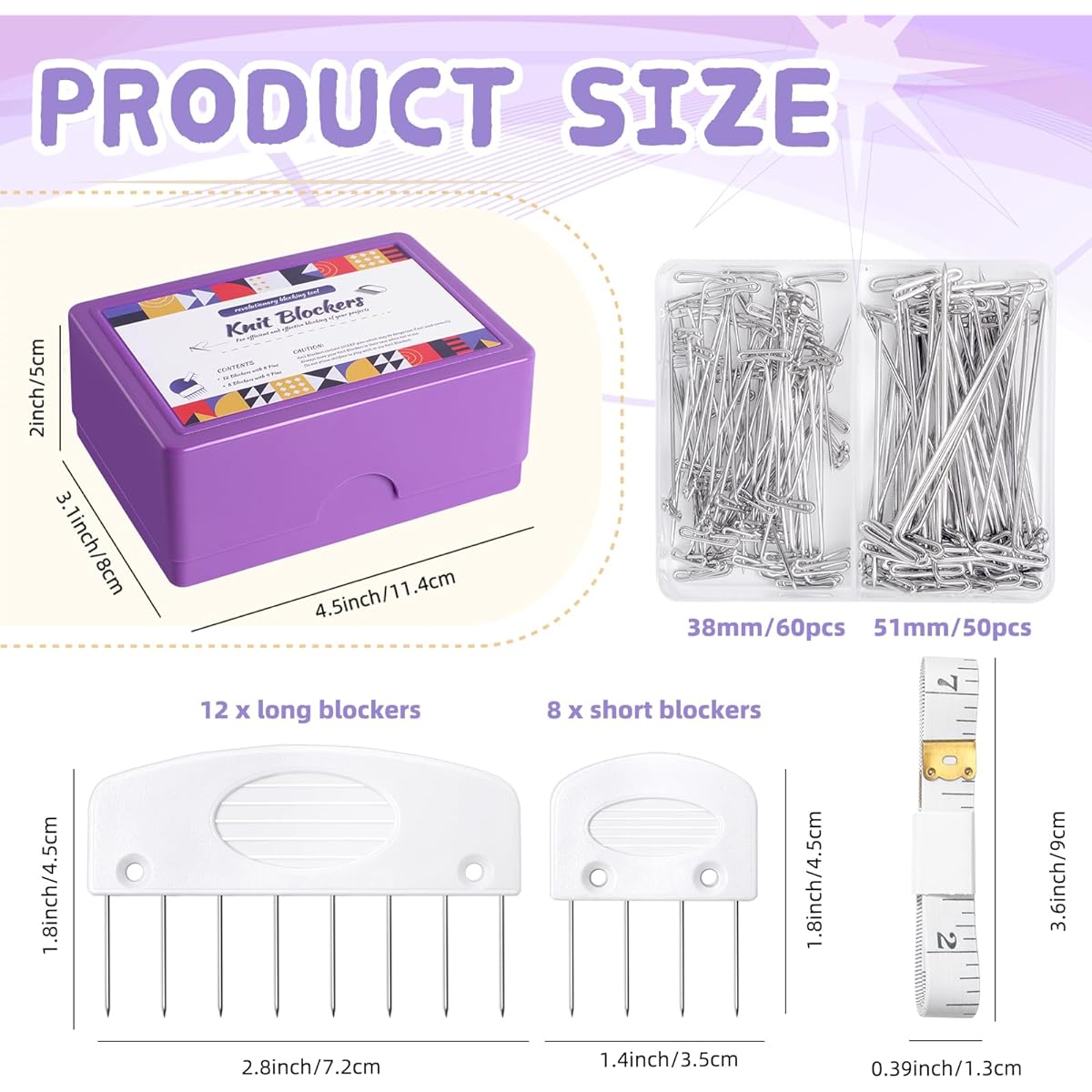 Opstin Knit Blocker Pin Kit Knit Blocking Comb Knitting/Crochet/Needle Block/Knitting Block Tool for Lace and Needlework Projects