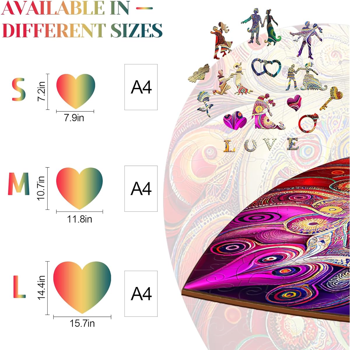 KAAYEE Heart-Shaped Wooden Puzzle - 200 Pieces 11.8 * 10.75 Inch Heart Wood Puzzle Unique Animal Pieces for Adults, Gift for Loved Ones
