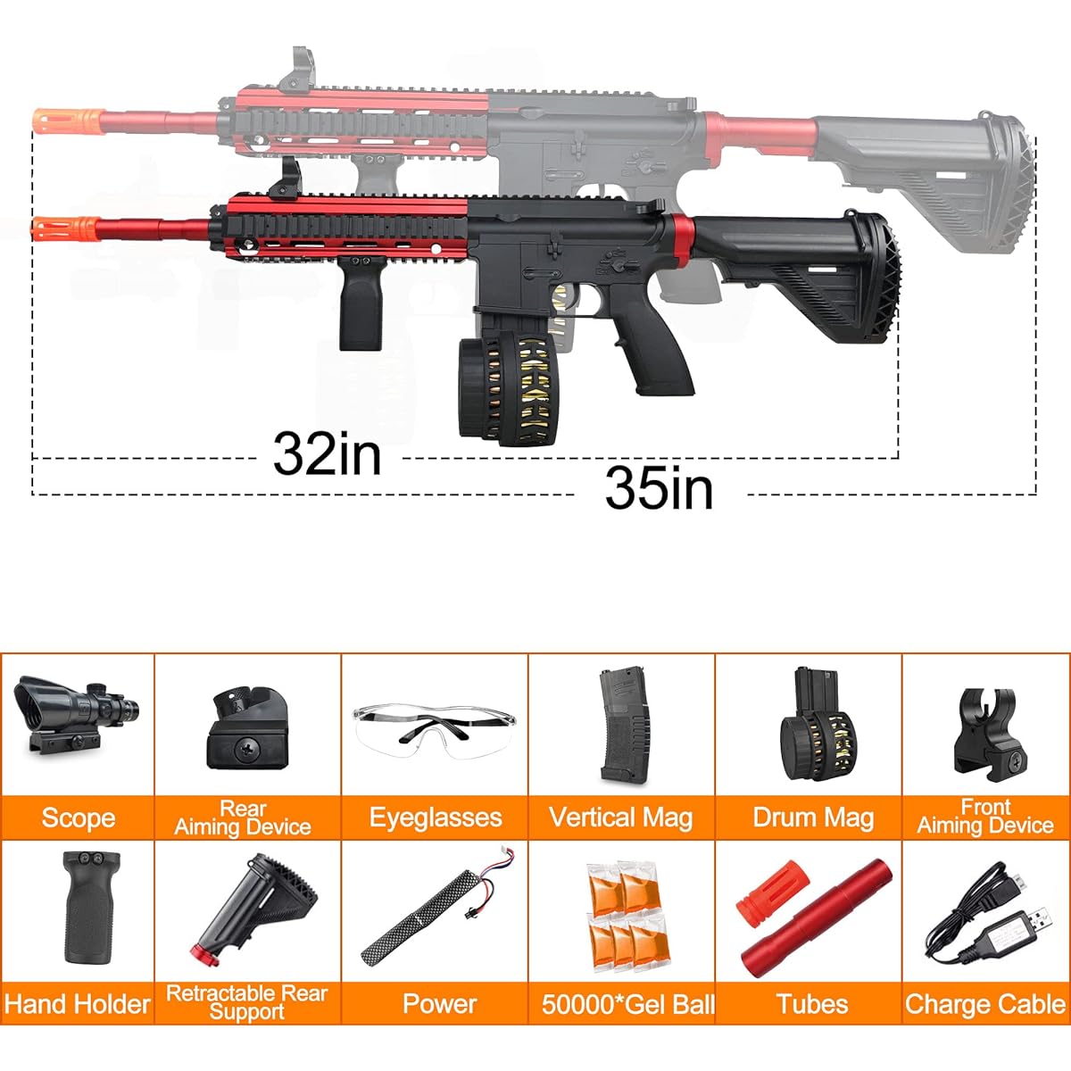 Gel Splatter Blaster Automatic Splat Ball Blaster OB Blaster Splatter with 50,000 Balls Black