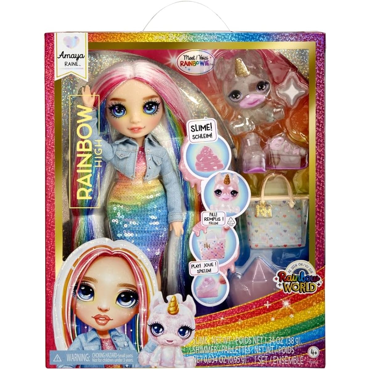 Rainbow High Fashion Doll with Slime & Pets - Amaya (Rainbow) - 28cm Shimmer Doll with Glitter Slime Magical Pet Fashion Accessories - Kids Toy - Perfect for Ages 4-12