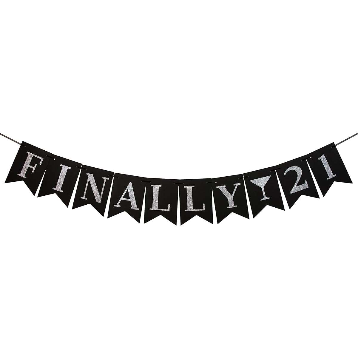 Black Cardstock Finally 21 Birthday Banner in Silver Glitter Lettering