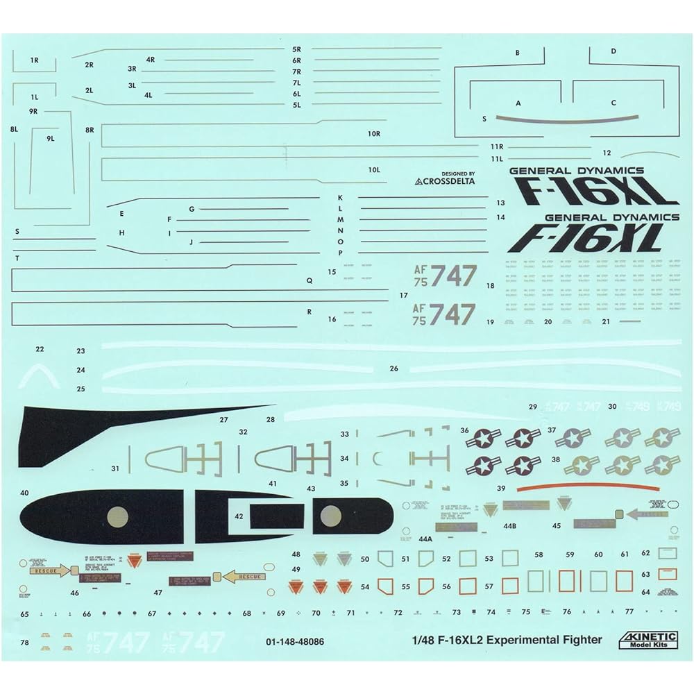 Kinetic 1/48 US Air Force F-16XL2 two-seat prototype tactical fighter plastic model KNE48086