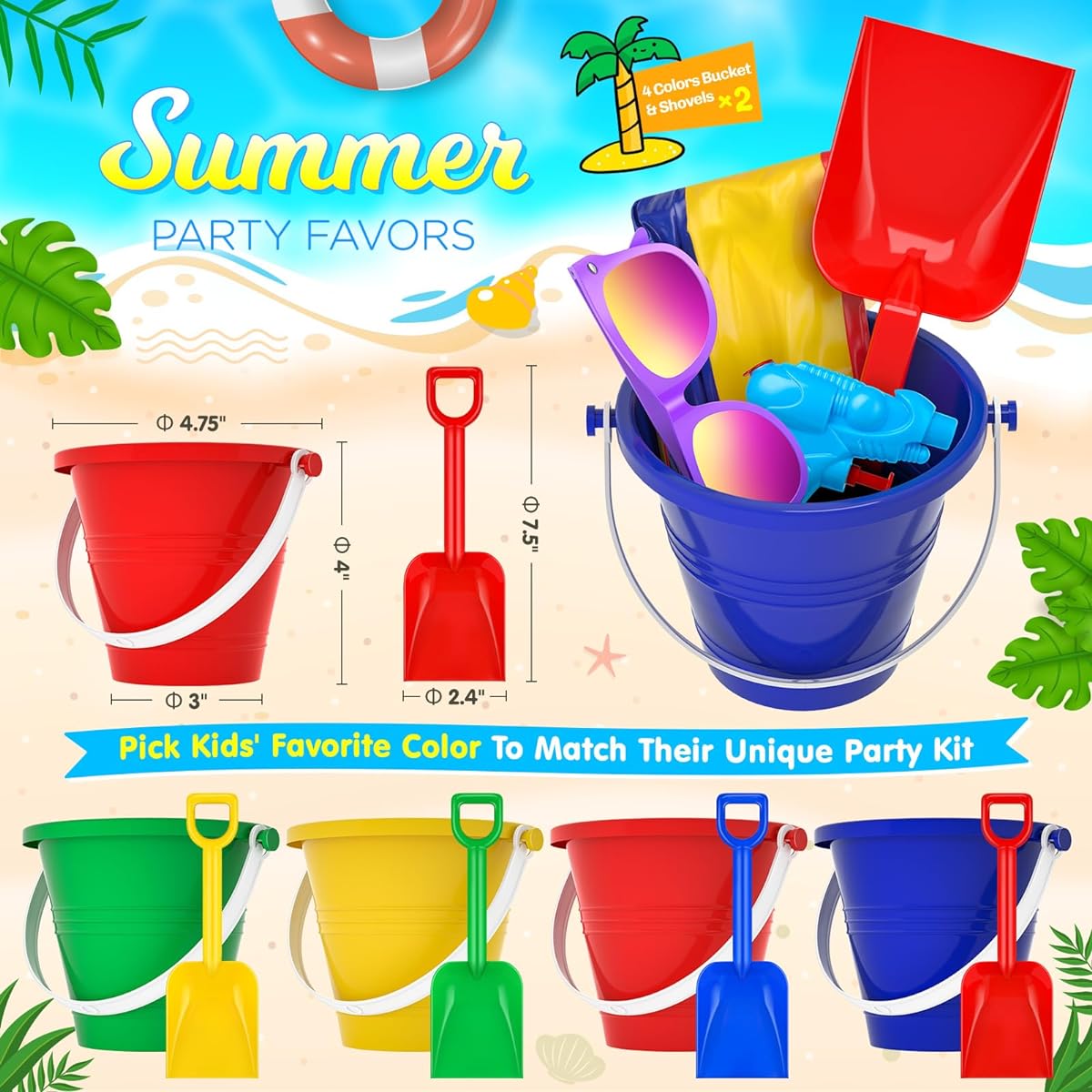 GIFTINBOX Mega Pool Party Beach Favors 72 Pieces for Kids 3 Years Old 4 Years Old 5 Years Old 6 7 8 Pieces Balls Bulk Sand Toys Sunglasses Bubble Wand Summer Birthday Supplies