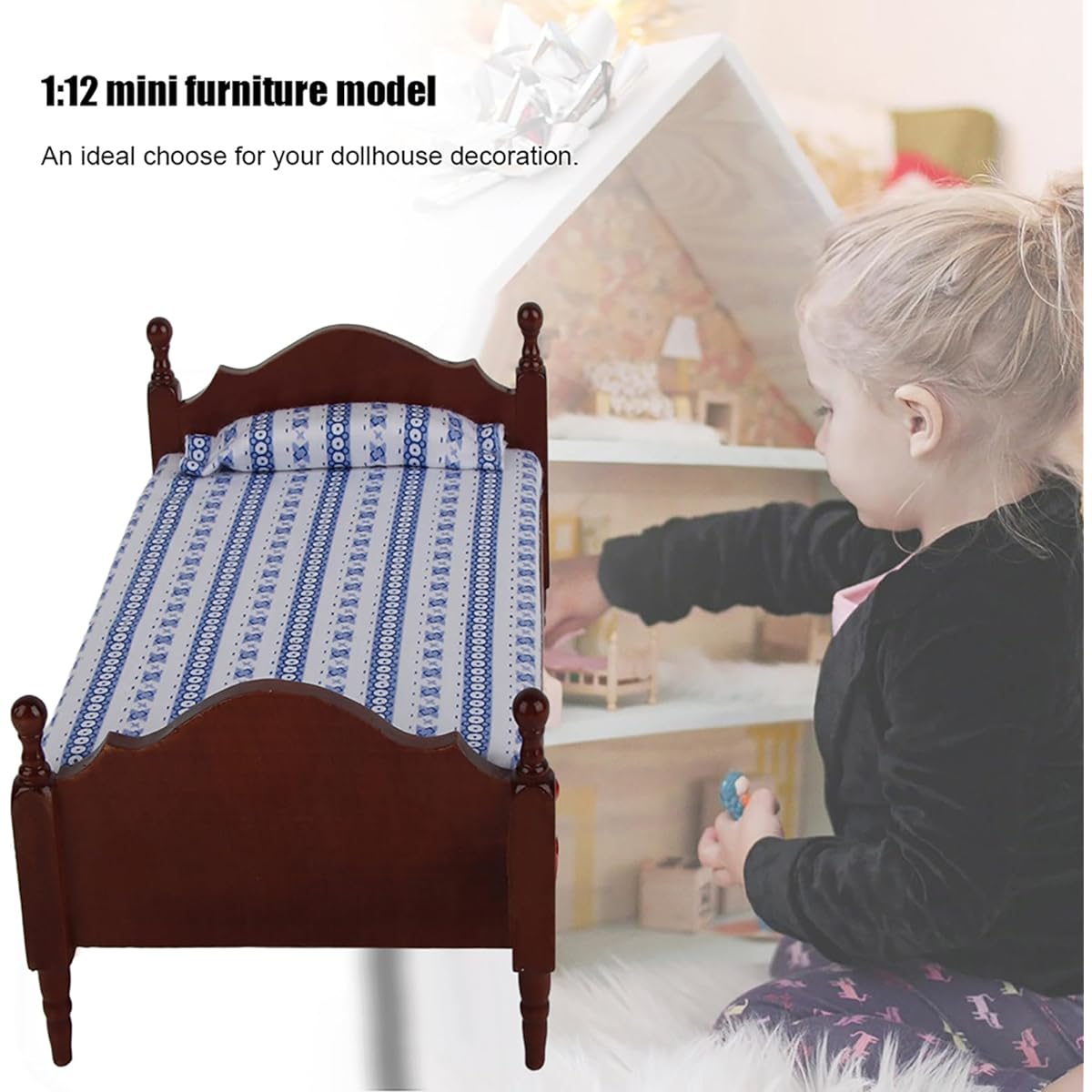 Tnfeeon Miniature Dollhouse Bed Sturdy Mini Dollhouse Furniture Mini Furniture for Dollhouse