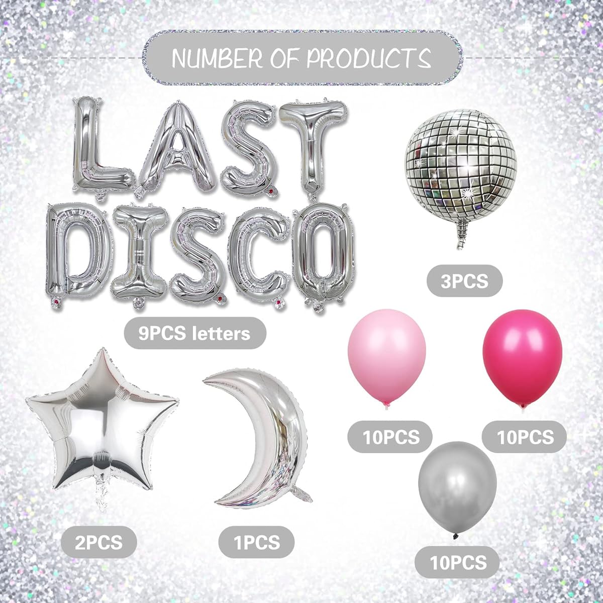 Refavor Last Disco Party Decorations - 45pcs Silver Last Disco Bachelorette Party Decorations Pink Cowgirl Disco Light Moon Star Last Disco Retard Balloons Retro 70s Bachelor Balloons Kit Supplies for Women