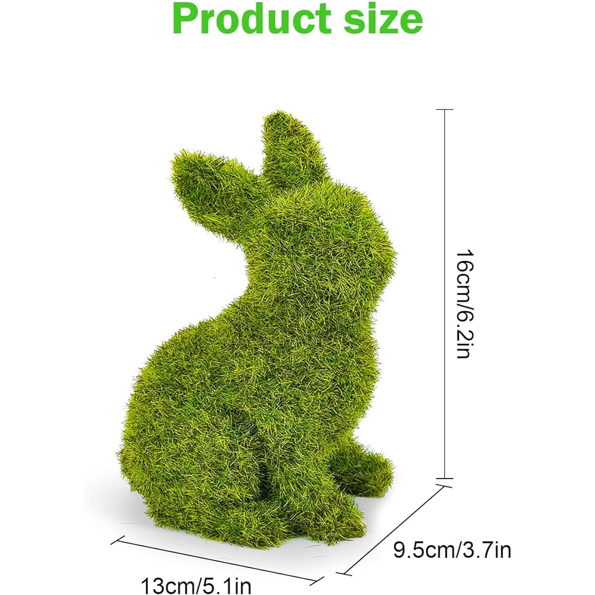 LULU Deer Easter Rabbit Decoration Gardening Green Flocking Moss Rabbit Decoration Sculpture Decoration Desktop Living Room Garden Easter Gift (6.3inch Sitting Rabbit)