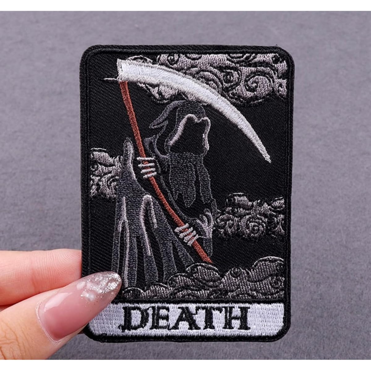 Death Scythe Tarot Cards Divination 3.6" Iron-on Embroidered Adhesive Patch for Clothing
