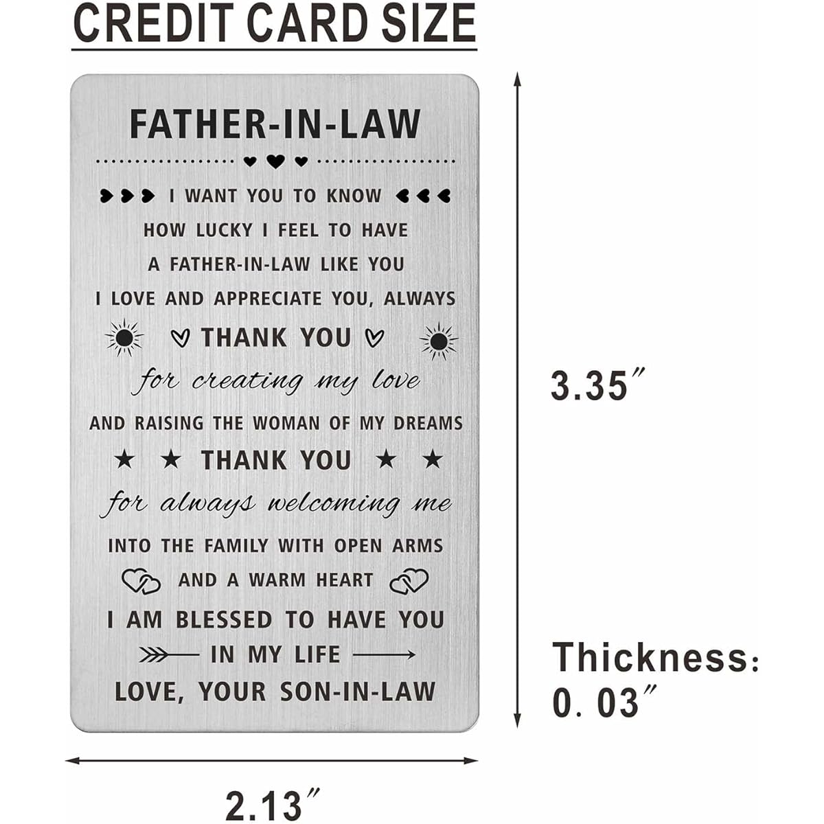 SOUSYOKYO Wedding Gifts from Son in Law to Father in Law, Father in Law, Groom, Unique Thank You Father in Law Day Gifts, Steel Wallet Card, Father in Law, Father of the Bride Ideas