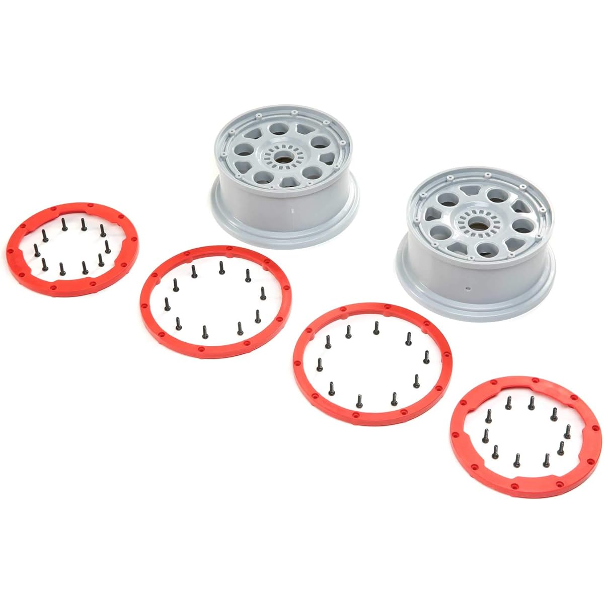 Losi Wheels Silver Red Bead Lock 2 DBXL-E 2.0 LOS45033