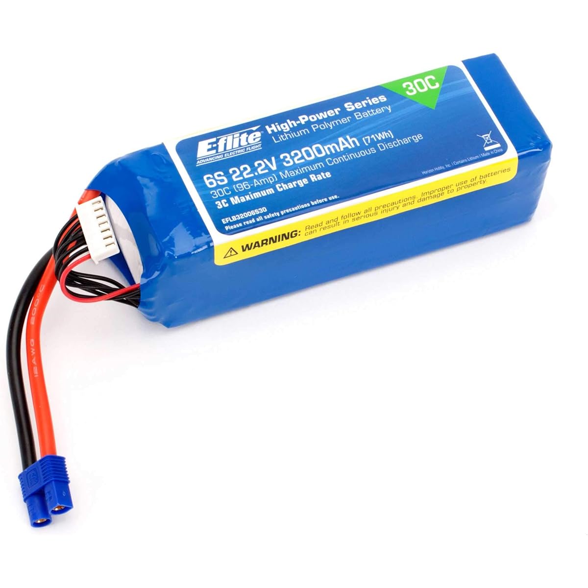 3200mAh 6S 22.2V 30C LiPo, 12AWG EC3