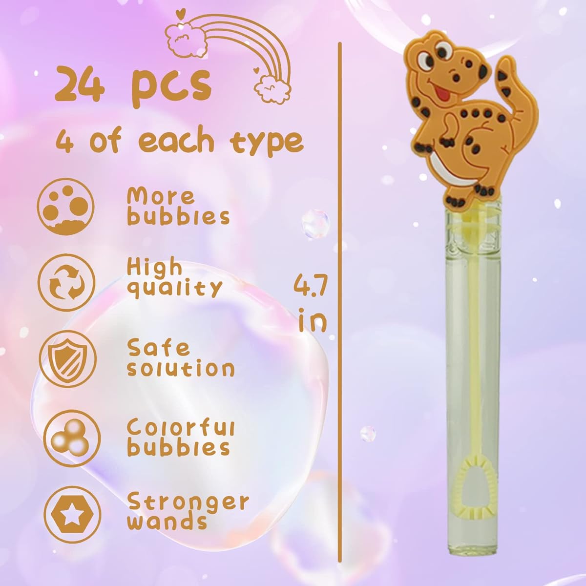 24 Dinosaur Mini Bubble Wands for Kids (6 Styles) Cute Dinosaur Theme Birthday Party Favors, Pinata Suckers, Goodie Bag Fillers, School Class Giveaways, Summer Outdoor Birthday Gifts for Girls Boys