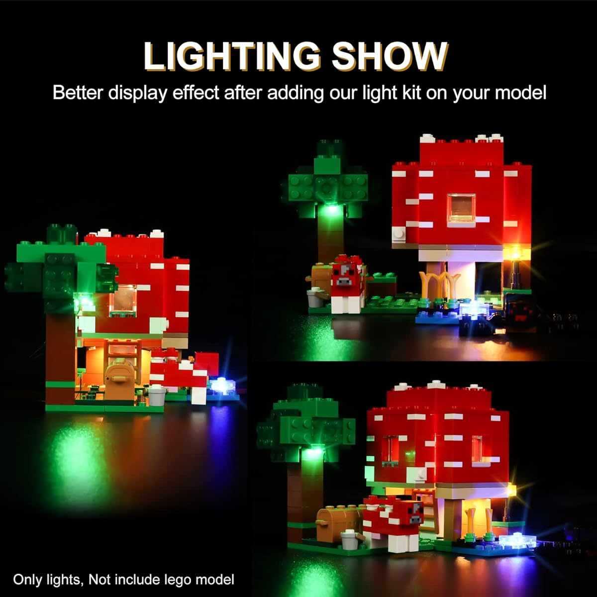 Cool Duck Lighting Kit LEGO Minecraft Mushroom House 21179 Assembly Kit LED Light Kit Compatible with LEGO The Mushroom House 21179 (Lights Only, No LEGO Model)