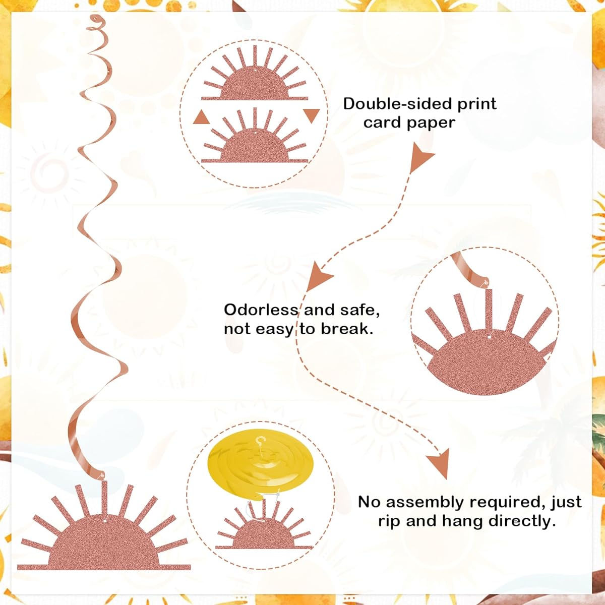 Boho Sun Party Decorations,Here Comes The Son Hanging Swirl Gold Retro Baby Shower Decorations Banner Boho Sunshine Ceiling Streamer for Boys