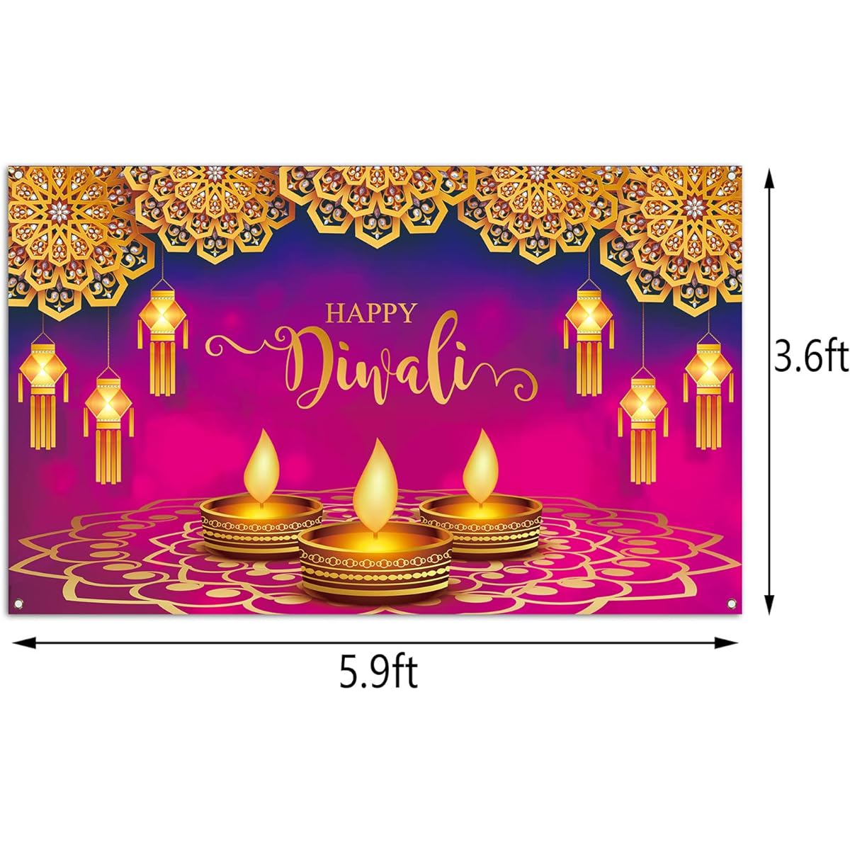 Pudodo Diwali Backdrop Banner, Festival of Lights, Deepavali, Indian Festival, Holiday, Party, Photo Background, Wall Decor