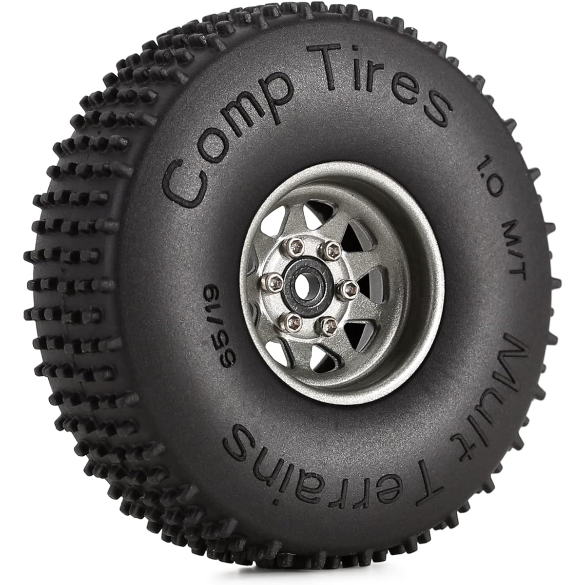 INJORA 1.0 Tire Competition Pin Tire Deep Dish 1 Inch Wheel Set Axial SCX24 Deadbolt B17 Bronco Gladiator C10 JLU 1/18 1/24 for RC Crawler Car (Gray)