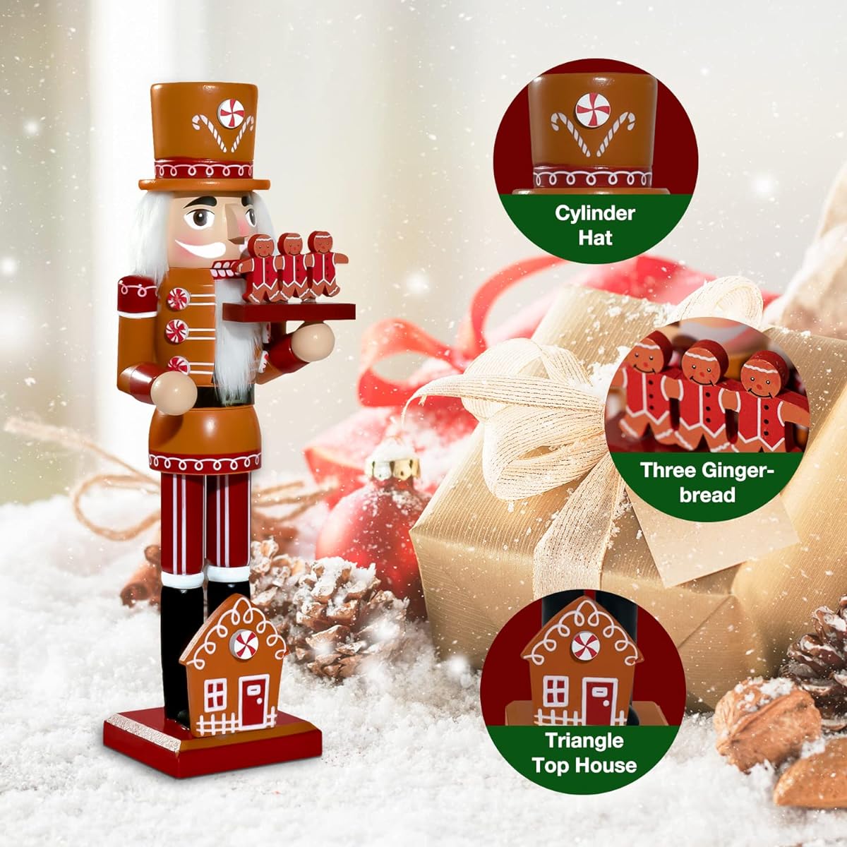 Wagevedex Nutcracker Gingerbread Christmas Decorations - 14" Handmade Wooden Candyland Nutcracker Figure Ornament Christmas Ornament for Home Table Office Party Holiday